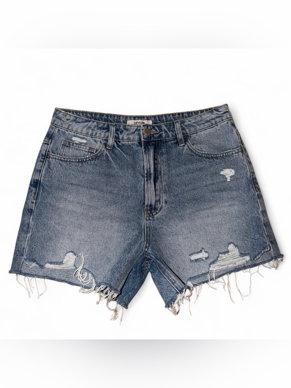 ✨ONERO✨Frayed Hem High-Rise Denim Shorts in Blue